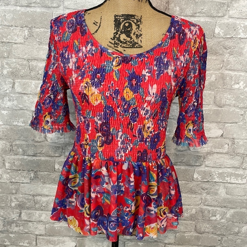 Anthropologie Pink and Blue Floral Top FREE SHIPPING